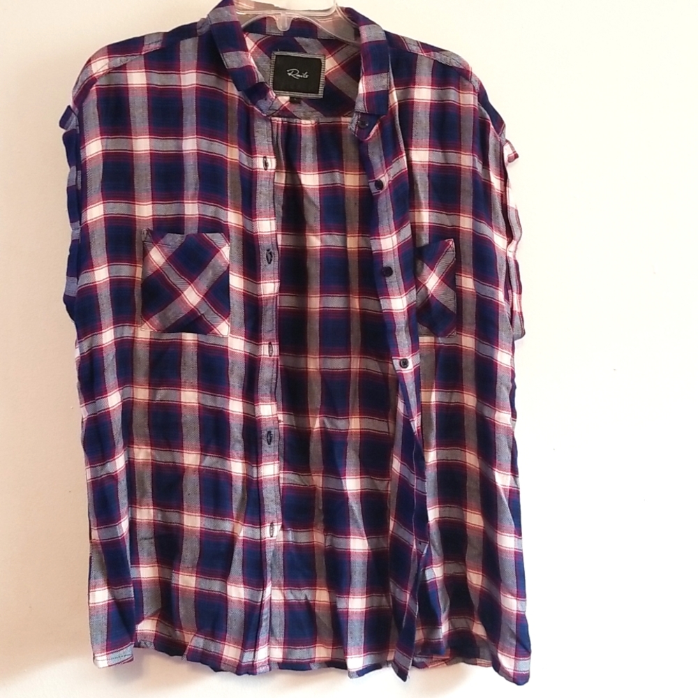 Euc Rails Plaid Top Button Up Cuffed Rolled Sleev… - image 1